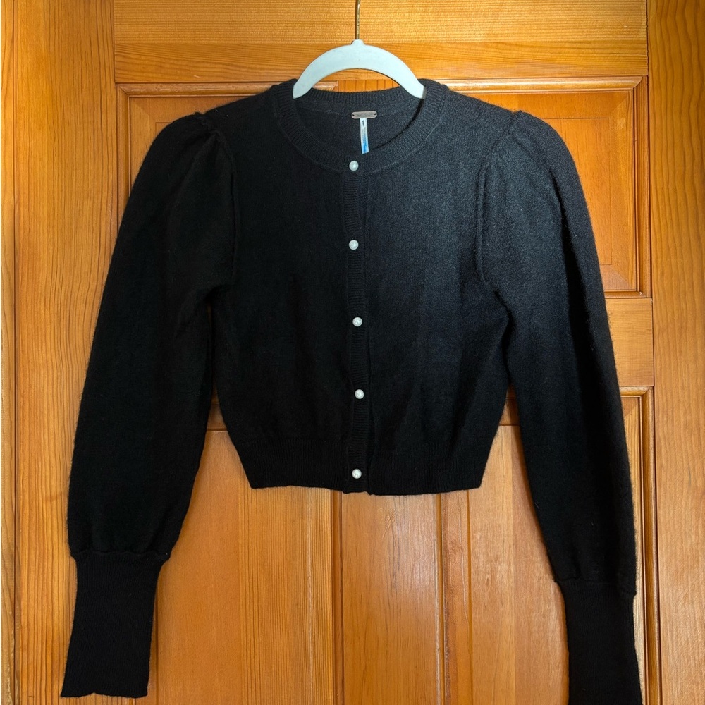 Free People black cardigan with pearl buttons